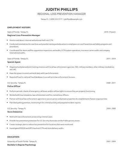 Regional Loss Prevention Manager Resume
