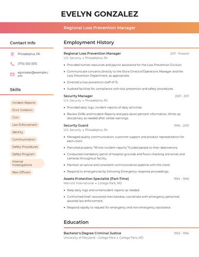 Regional Loss Prevention Manager Resume