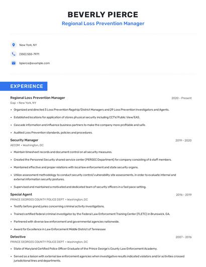 Regional Loss Prevention Manager Resume