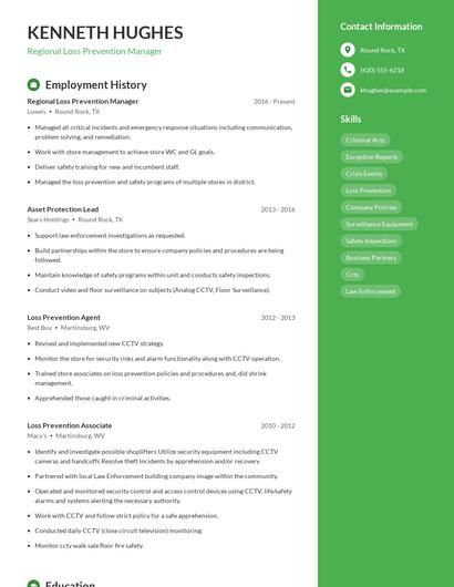 Regional Loss Prevention Manager Resume