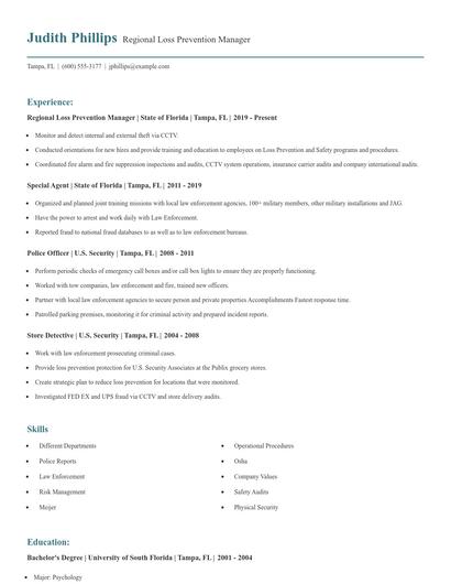 Regional Loss Prevention Manager Resume