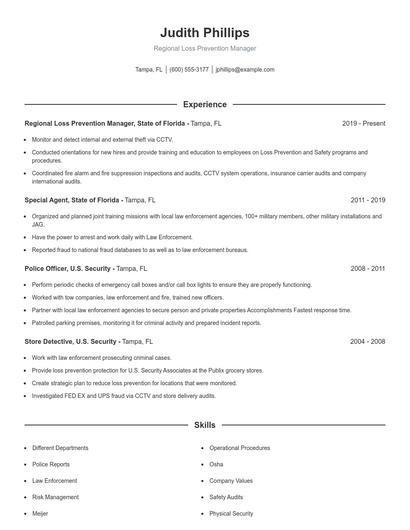 Regional Loss Prevention Manager Resume