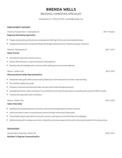Regional Marketing Specialist Resume