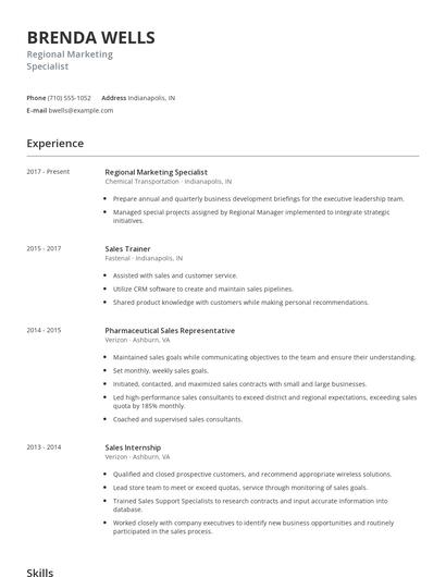 Regional Marketing Specialist Resume