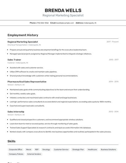 Regional Marketing Specialist Resume