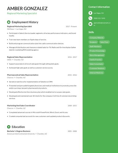 Regional Marketing Specialist Resume