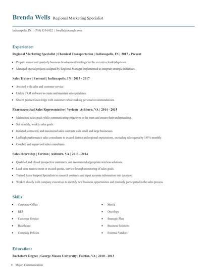 Regional Marketing Specialist Resume