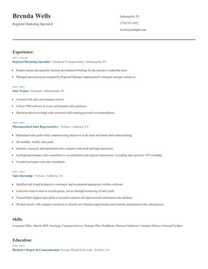 Regional Marketing Specialist Resume