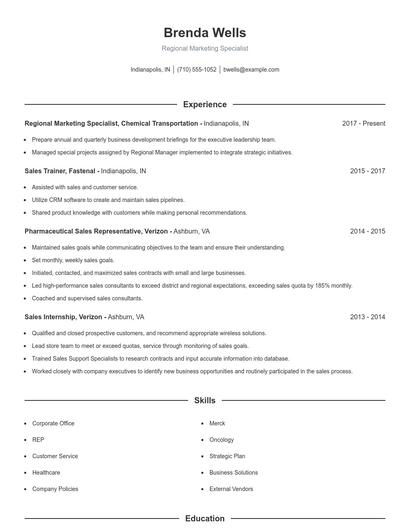 Regional Marketing Specialist Resume
