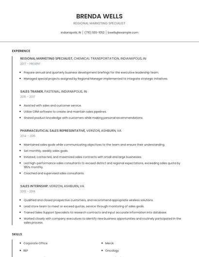 Regional Marketing Specialist Resume