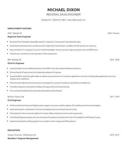 Regional Sales Engineer Resume