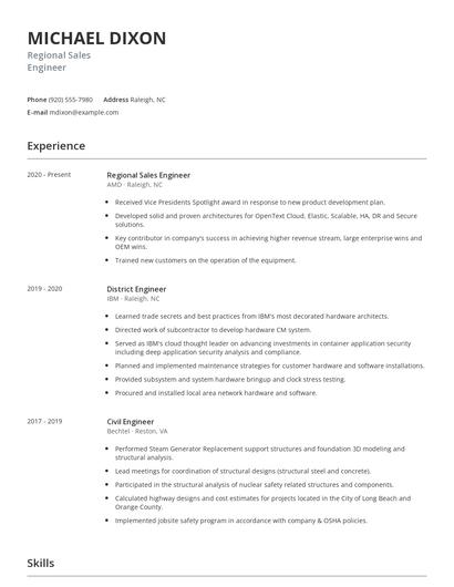 Regional Sales Engineer Resume