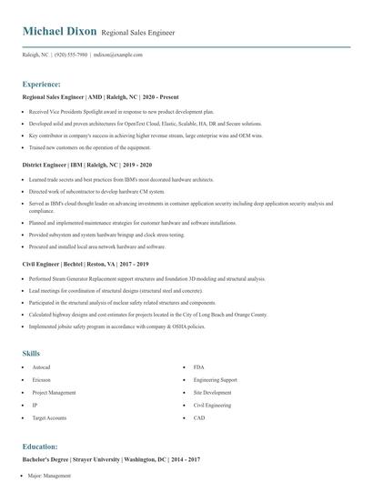 Regional Sales Engineer Resume