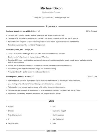 Regional Sales Engineer Resume