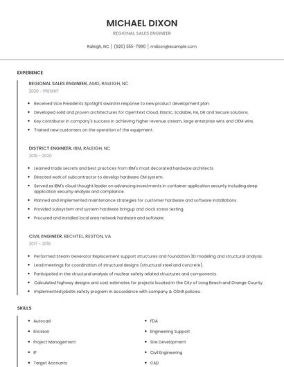 Regional Sales Engineer Resume