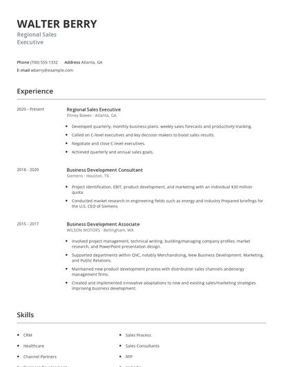 Regional Sales Executive Resume