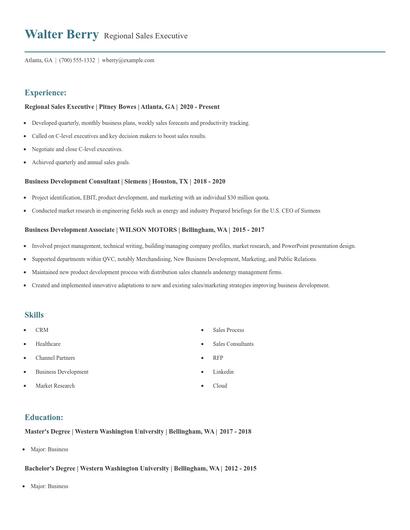 Regional Sales Executive Resume