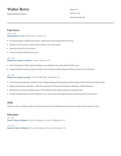 Regional Sales Executive Resume