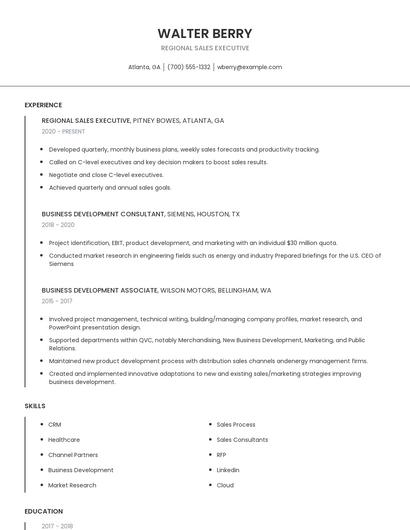 Regional Sales Executive Resume