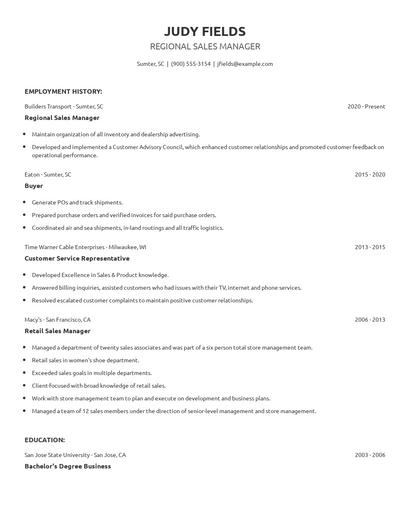 Regional Sales Manager Resume