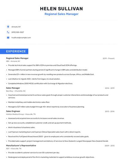 Regional Sales Manager Resume