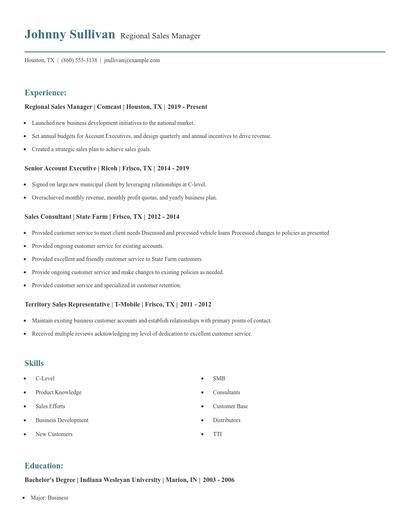Regional Sales Manager Resume