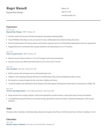 Regional Sales Manager Resume