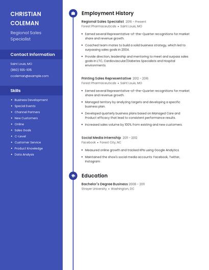 Regional Sales Specialist Resume