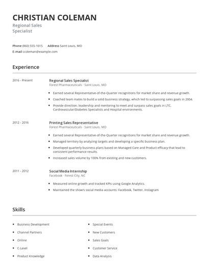 Regional Sales Specialist Resume