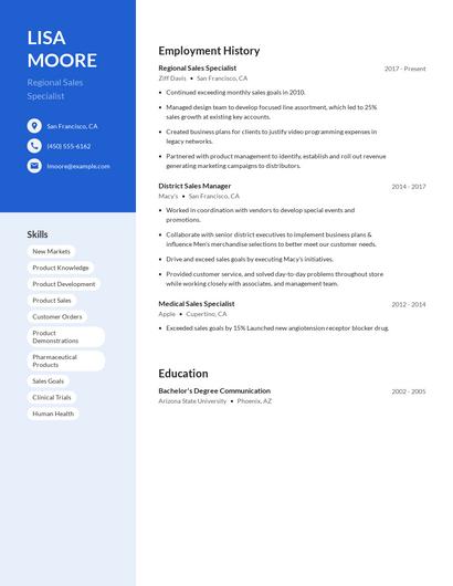 Regional Sales Specialist Resume