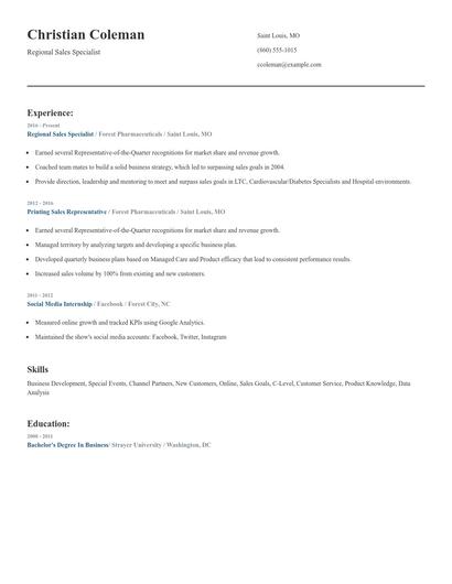 Regional Sales Specialist Resume