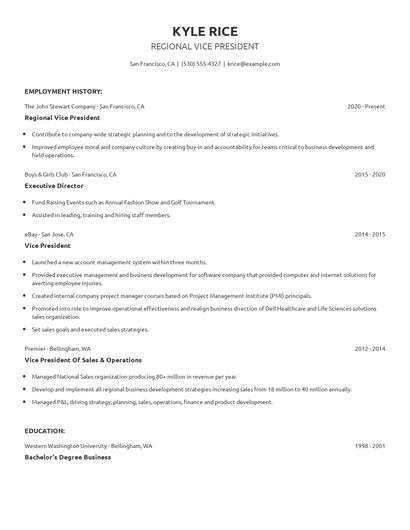 Regional Vice President Resume