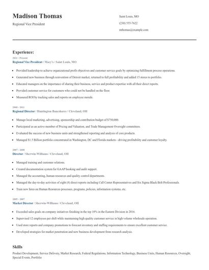 Regional Vice President Resume