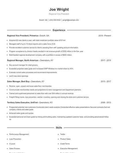 Regional Vice President Resume