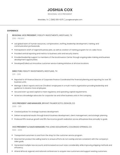 Regional Vice President Resume