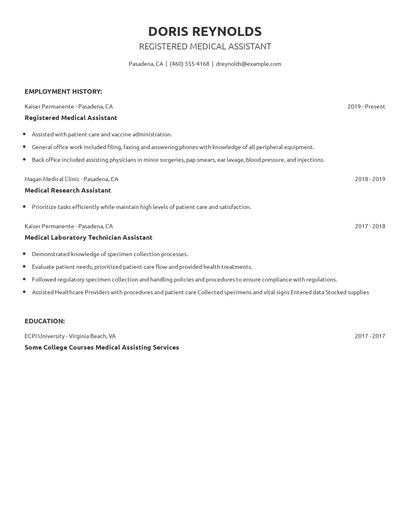 Registered Medical Assistant Resume