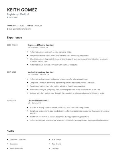 Registered Medical Assistant Resume