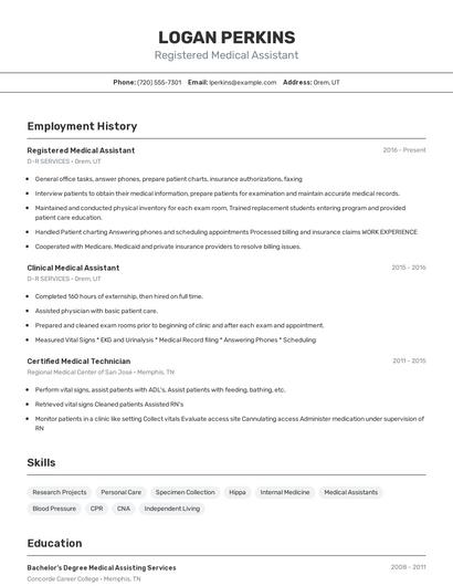 Registered Medical Assistant Resume