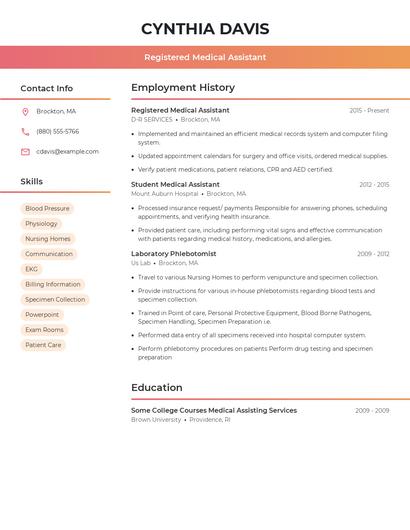 Registered Medical Assistant Resume