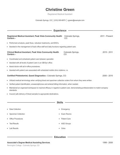 Registered Medical Assistant Resume