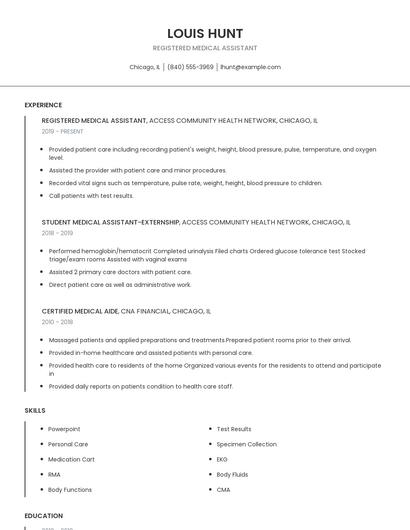 Registered Medical Assistant Resume