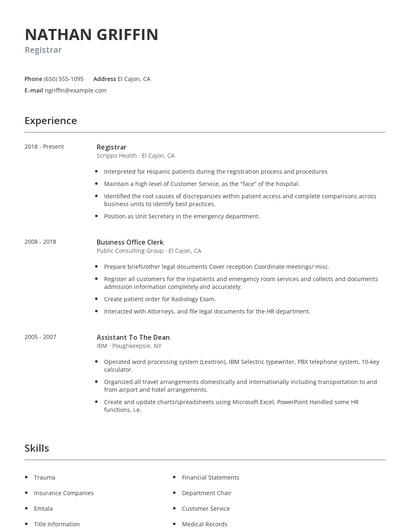 Registrar Resume