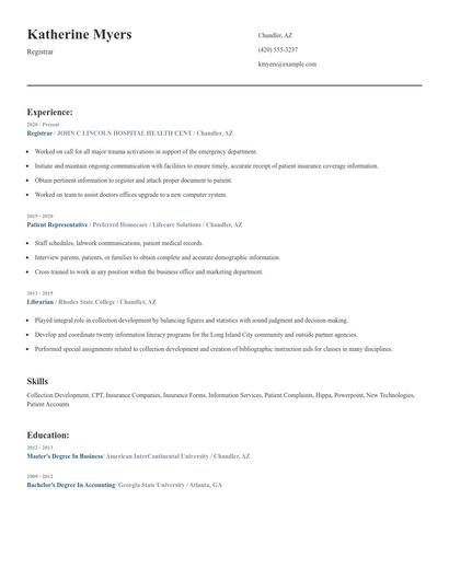 Registrar Resume