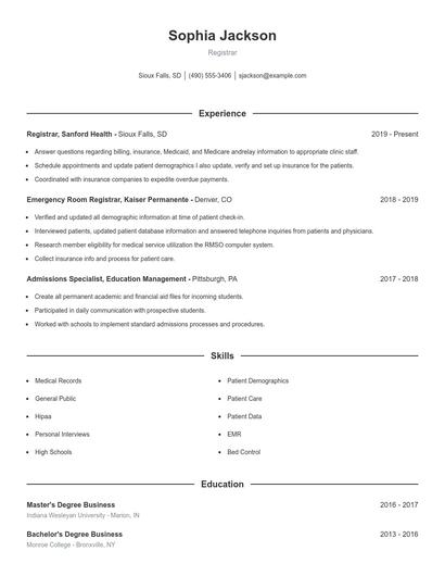 Registrar Resume