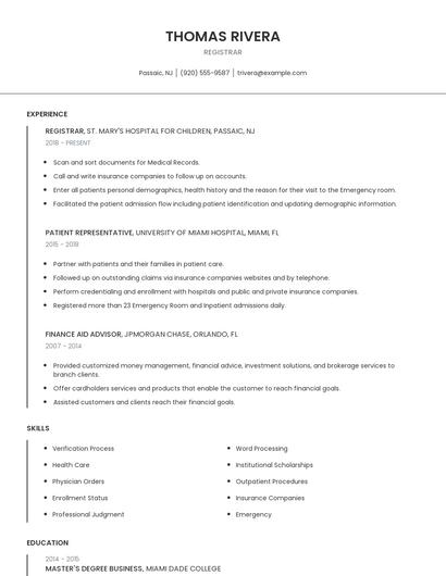 Registrar Resume
