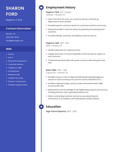 Registry Clerk Resume
