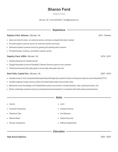 Registry Clerk Resume