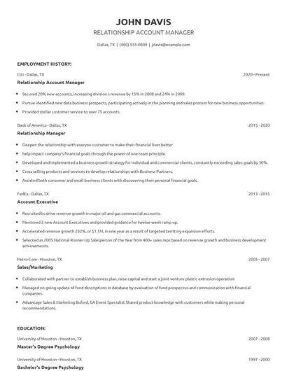 Relationship Account Manager Resume