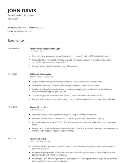 Relationship Account Manager Resume