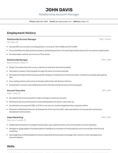 Relationship Account Manager Resume